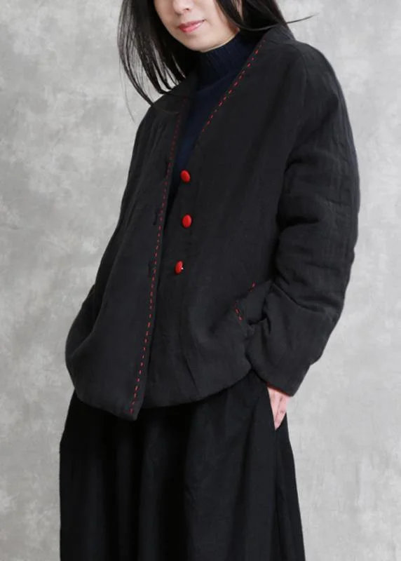 Fashionable and casual Natural black Fashion trench coat Gifts v neck thick fall jackets