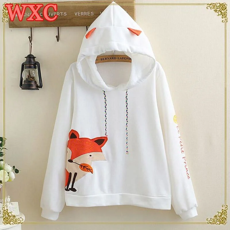 Alice style Womens Fox Printed Hoodie White