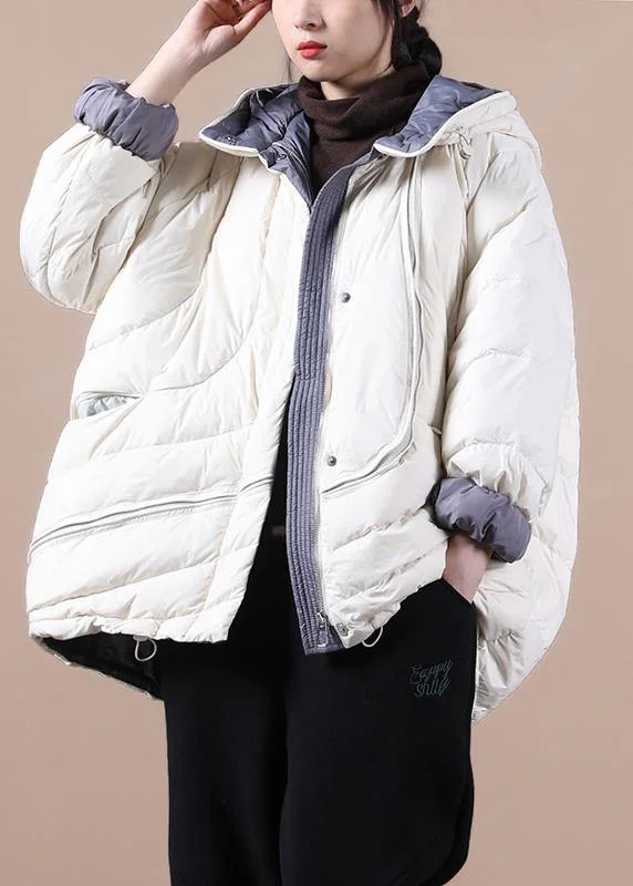 Sports High Waist Style beige down jacket woman trendy plus size down jacket hooded pockets Casual overcoat