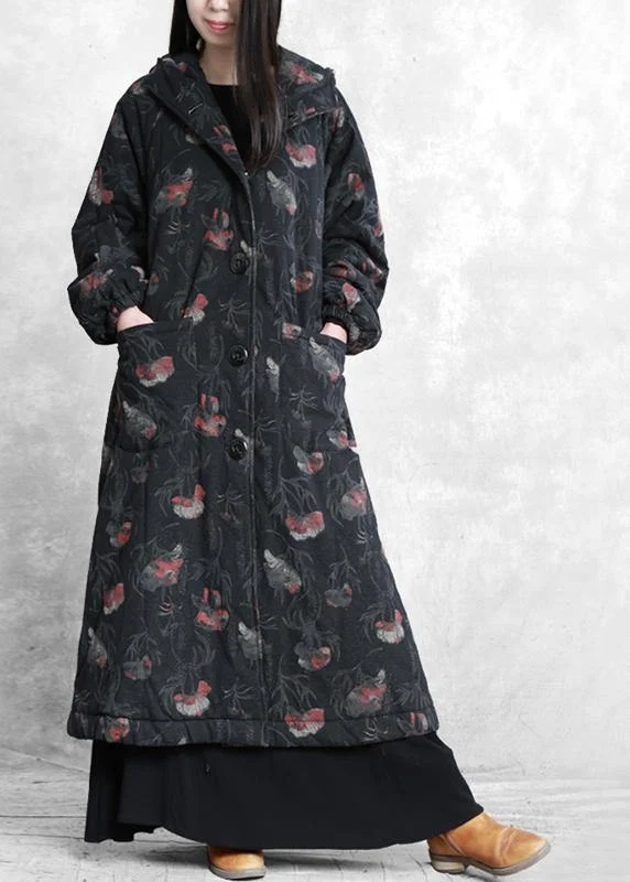 Sports fitness shoes vintage oversize trench coat dark gray print hooded Button Down Woolen Coats