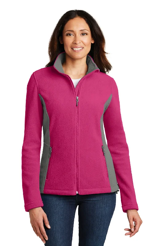 Sweet Short Skirt Style Port Authority Womens Full Zip Fleece Jacket - Azalea Pink/Deep Smoke Grey - Closeout