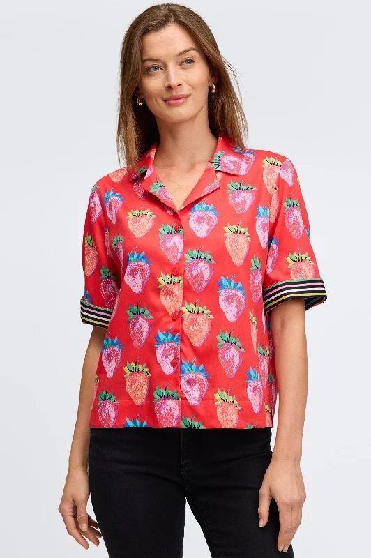 Comfortable down Quinn No Iron Strawberry Delight Camp Shirt