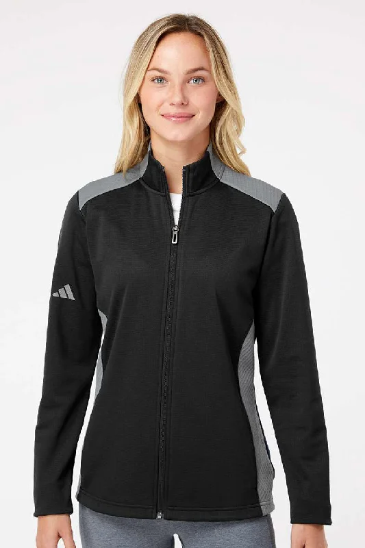 Printed pattern Adidas Womens Textured Mixed Media Full Zip Jacket - Black/Grey