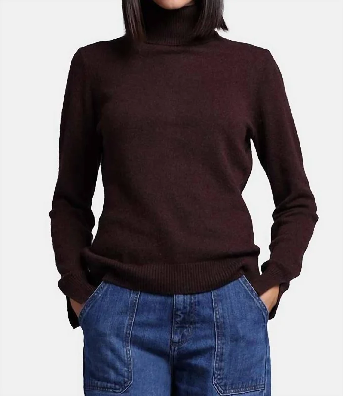 Sweet Korean Style Cashmere Turtleneck Sweater In Chocolate