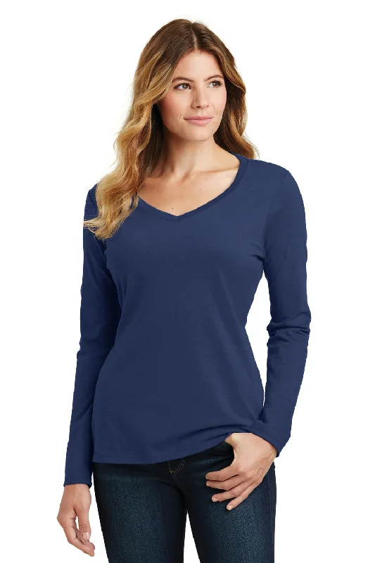 Comfortable And Simple Port & Company Womens Fan Favorite Long Sleeve V-Neck T-Shirt - Team Navy Blue