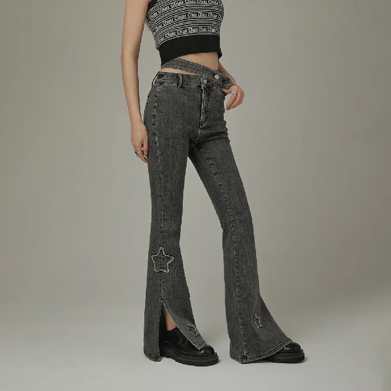 Sweet Unique Design Star Slit Bootcut Denim Jeans