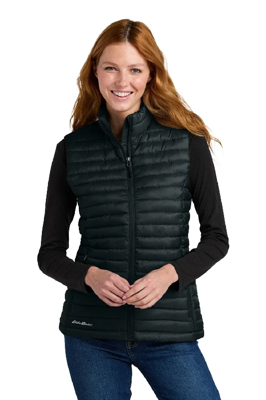 Sweet Unique Design Eddie Bauer Womens Packable Quilted Water Resistant Full Zip Vest - Black - New