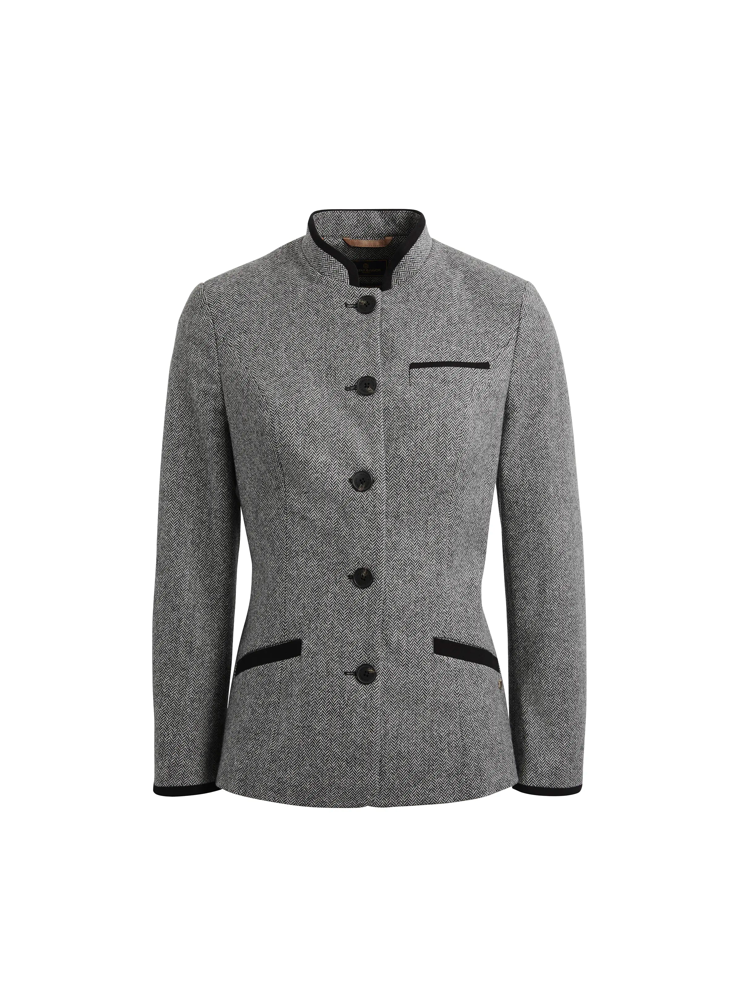 Sweet Stand-Up Collar Style Madeline Jacket - Monochrome Herringbone