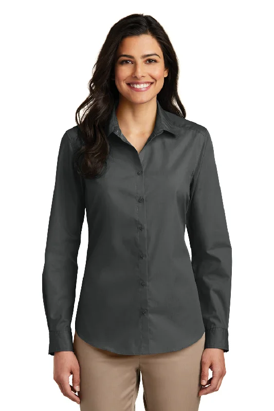 Customized Version Port Authority Womens Carefree Stain Resistant Long Sleeve Button Down Shirt - Graphite Grey