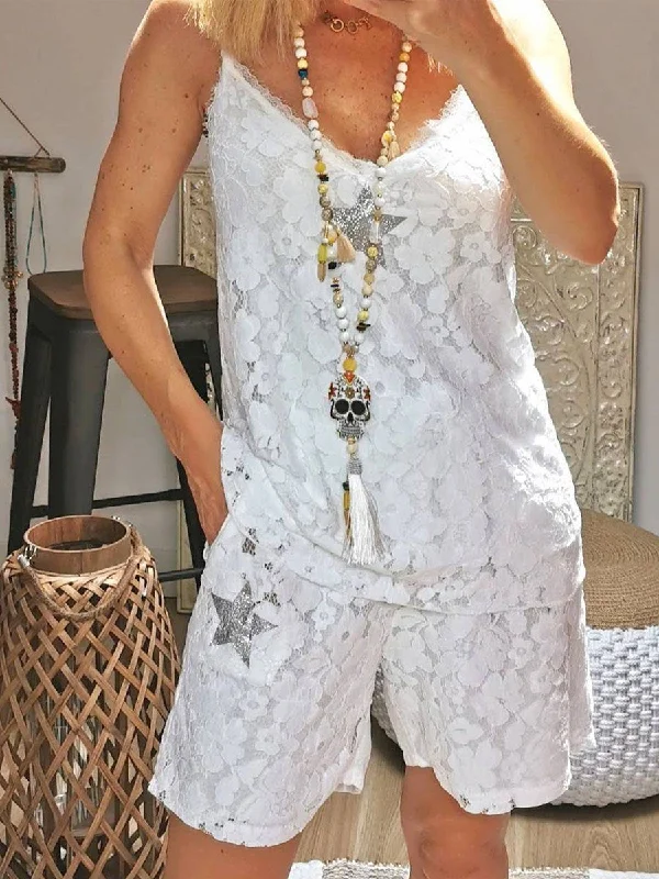 Mid-length Style Lace Loose Casual Suit