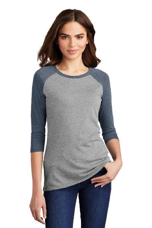 Elegant And Elegant District Womens Perfect Tri 3/4 Sleeve Crewneck T-Shirt - Grey Frost/Navy Blue