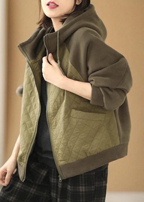 Amazing design DIY Green Hooded Patchwork Cotton Sweatshirt Coats Spring