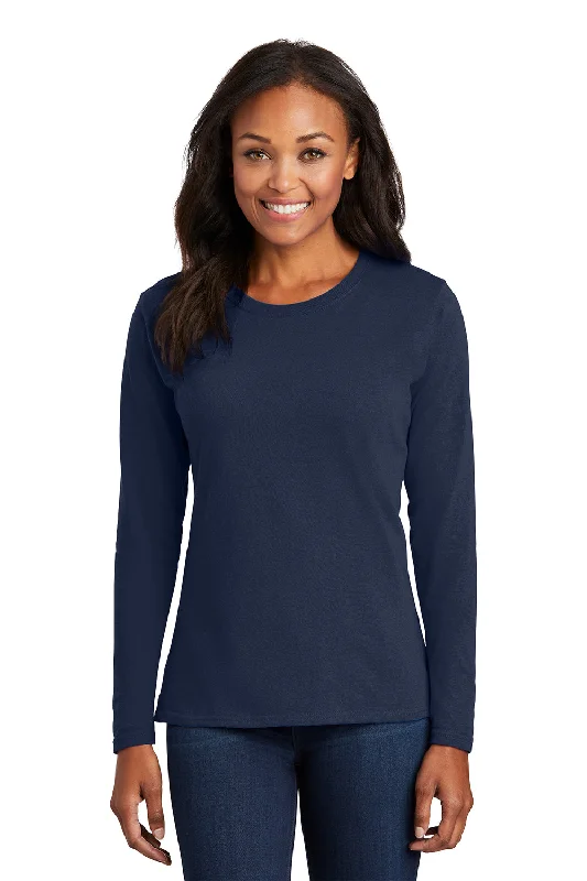 Printed pattern Port & Company Womens Core Long Sleeve Crewneck T-Shirt - Navy Blue