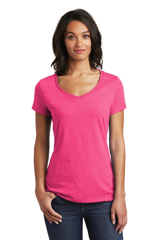 Sports Express District Womens Very Important Short Sleeve V-Neck T-Shirt - Fuchsia Pink Frost - Closeout