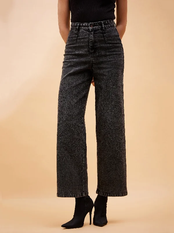 Sweet Words Women Black High Waist Front Dart Jeans