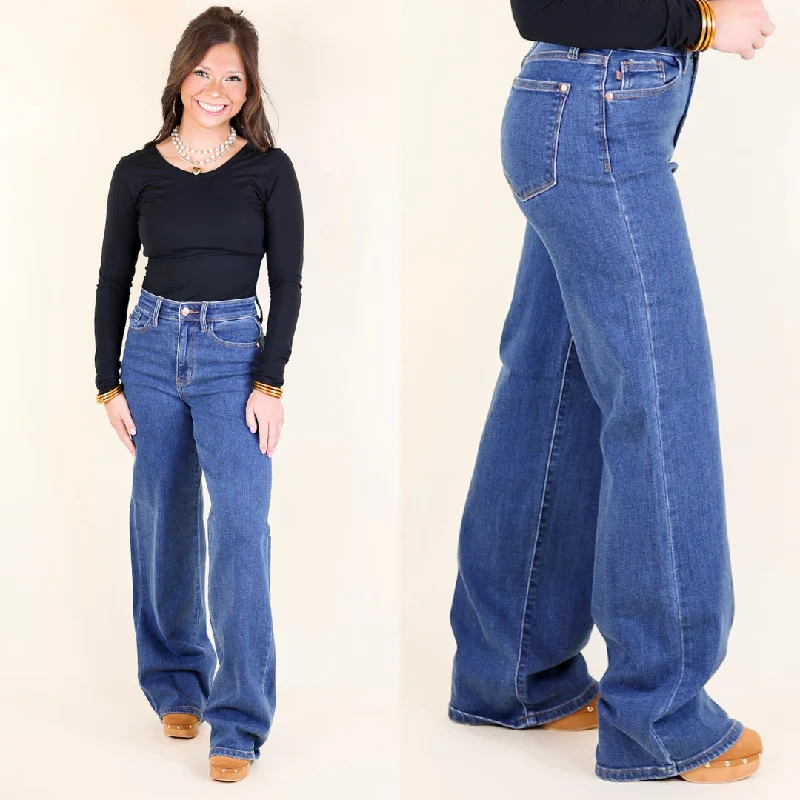 Single-shoulder Neck Design Judy Blue | High Society High Waisted Vintage Wide Leg Jean in Medium Wash