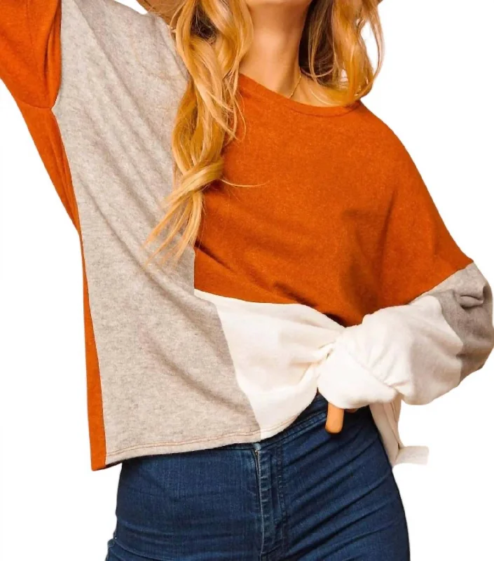 Sweet breath Colorblock Sweater In Rust