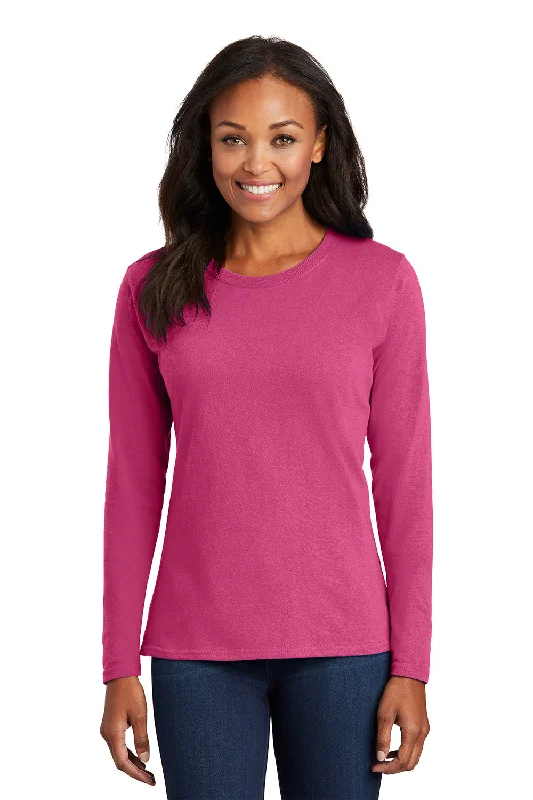 Multi-functional style Port & Company Womens Core Long Sleeve Crewneck T-Shirt - Sangria Pink