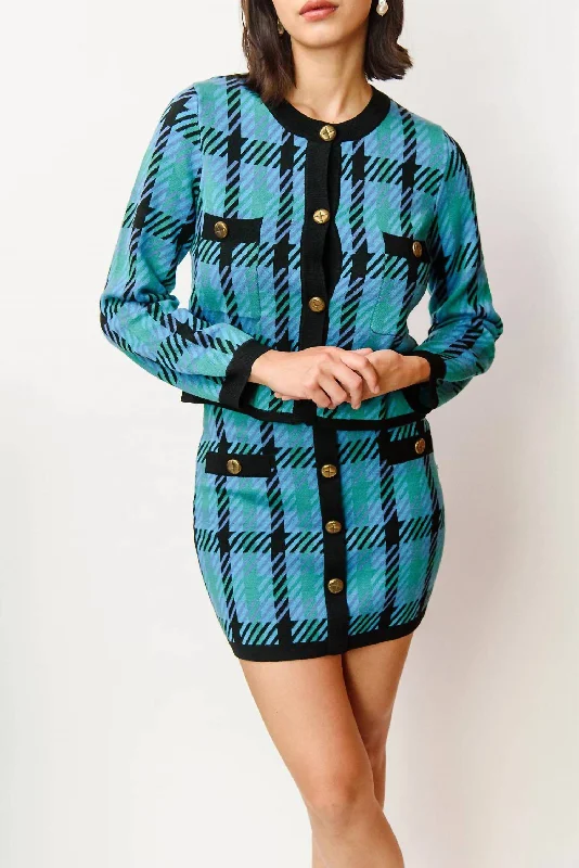 Street Style Fannie Plaid Mini Skirt In Blue/black