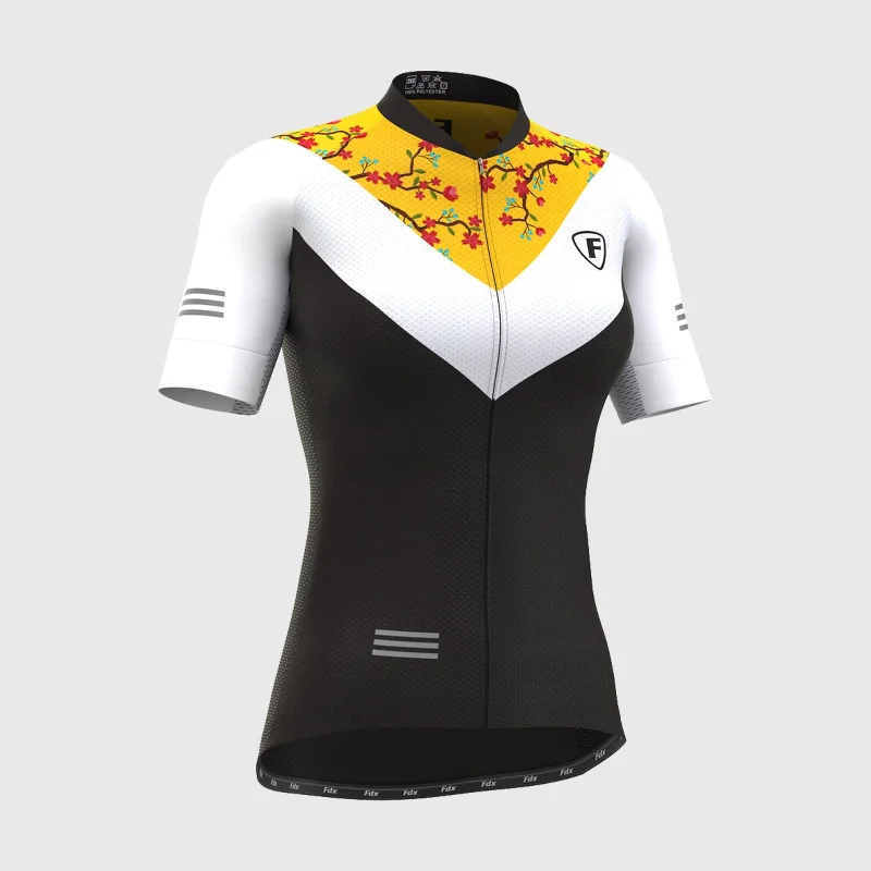 Sports Zipper Style Fdx Velos Yellow Women's & Girl's Short Sleeve Summer Cycling Jersey