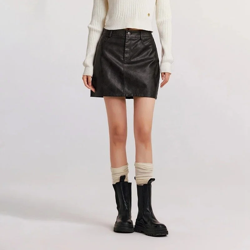 Fashionable and casual High Waist Leg-Lengthening PU Leather Mini Skirt