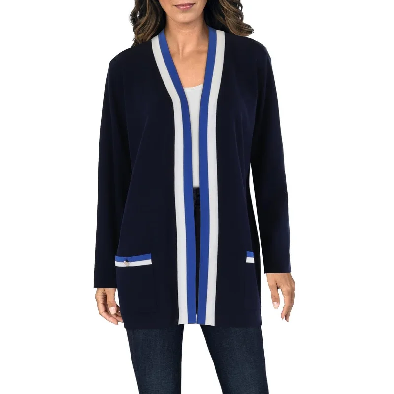 Dynamic Fashion Womens Striped-Trim Knit Cardigan Sweater