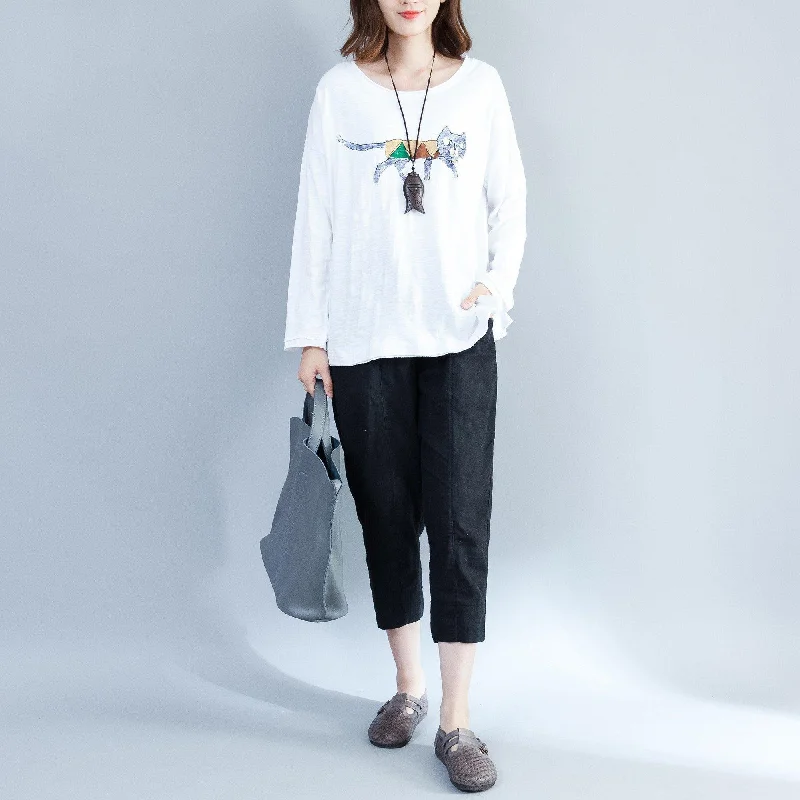 Fashionable sports white fashion cotton tops oversize long sleeve blouse