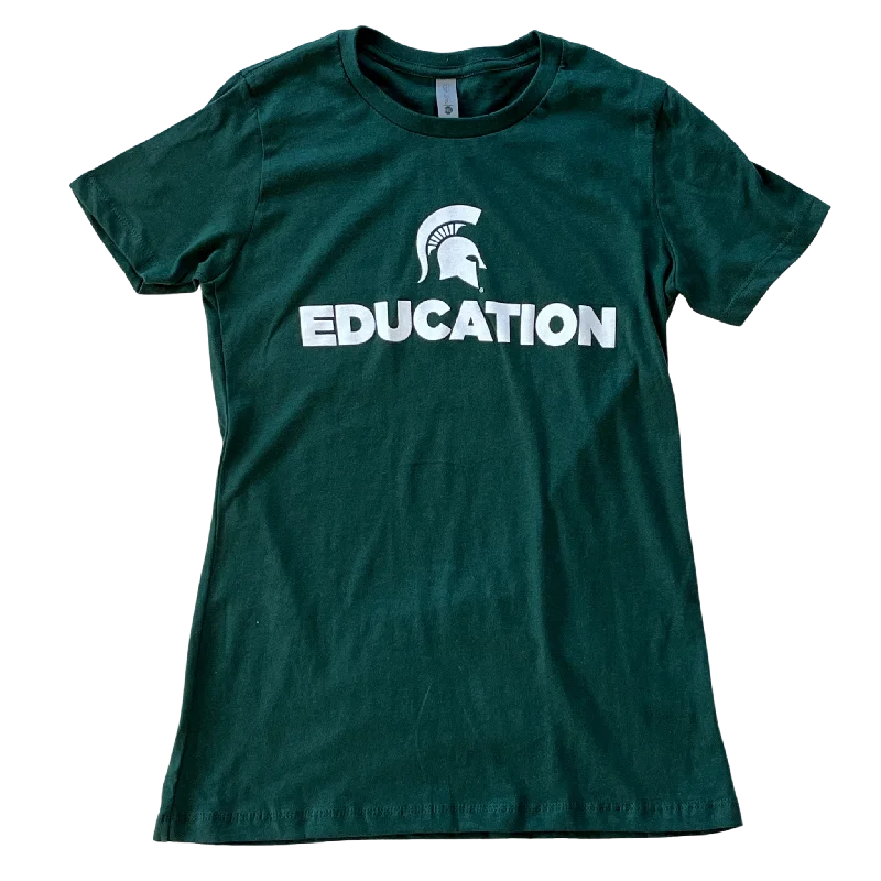 Sports High Waist Style College of Education "Education " Women's Green Short Sleeve T-Shirt