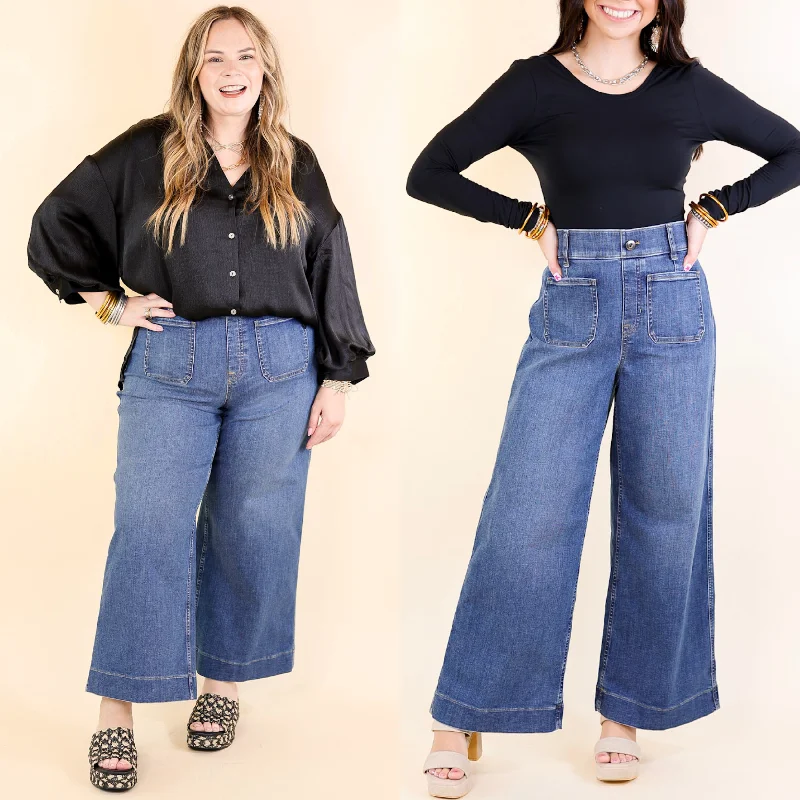 Printed pattern SPANX | EveryWear Cropped Wide Leg Denim Jeans with Patch Pockets