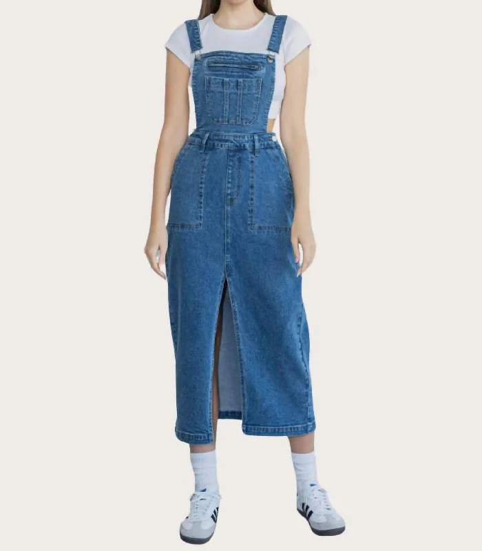 Sports Fitness Style Dungaree Overall Skirt In Blue