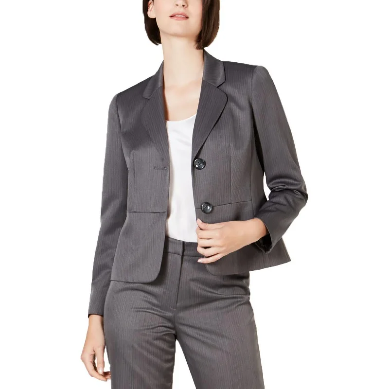 Sports Yoga Style Le Suit Womens Woven Pinstripe Two-Button Blazer