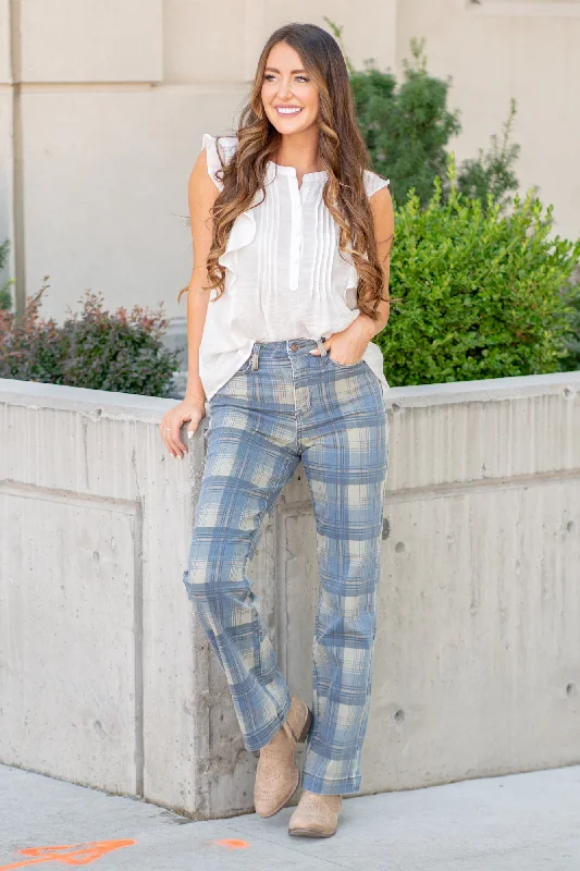 Sweet Unique Design Plus Size Plaid High Rise Vintage Straight