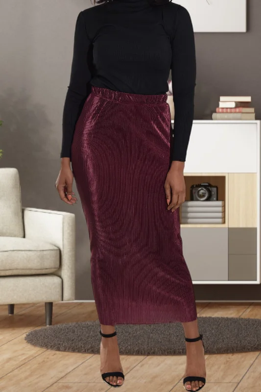 Sweet Small Style Elastic Waist Burgundy Pencil Skirt