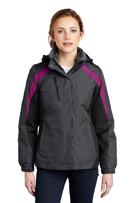 Elegant And Elegant Port Authority Womens 3-in-1 Wind & Water Resistant Full Zip Hooded Jacket - Magnet Grey/Black/Very Berry Purple - Closeout