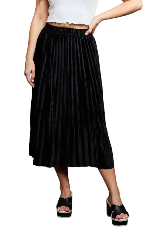 Design sense Accordion Pleated Flowy Midi Skirt In Black