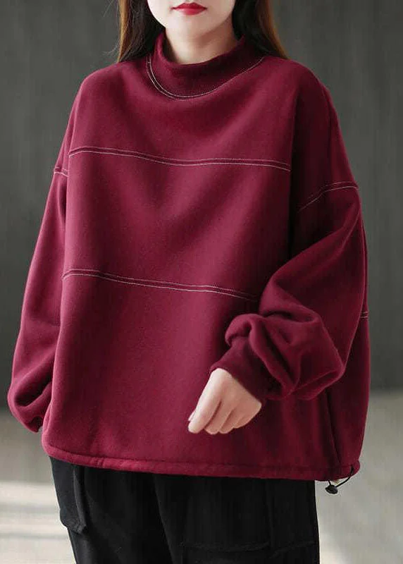 Innovative Design Purple Red thick Warm Fleece Casual Sweatshirts Top Winter