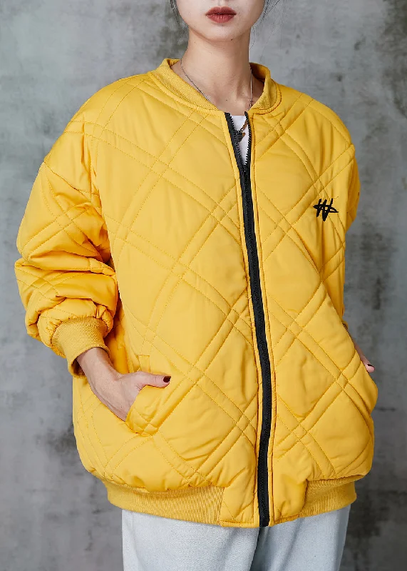 Literary Style Casual Yellow Zip Up Fine Cotton Filled Jackets Spring