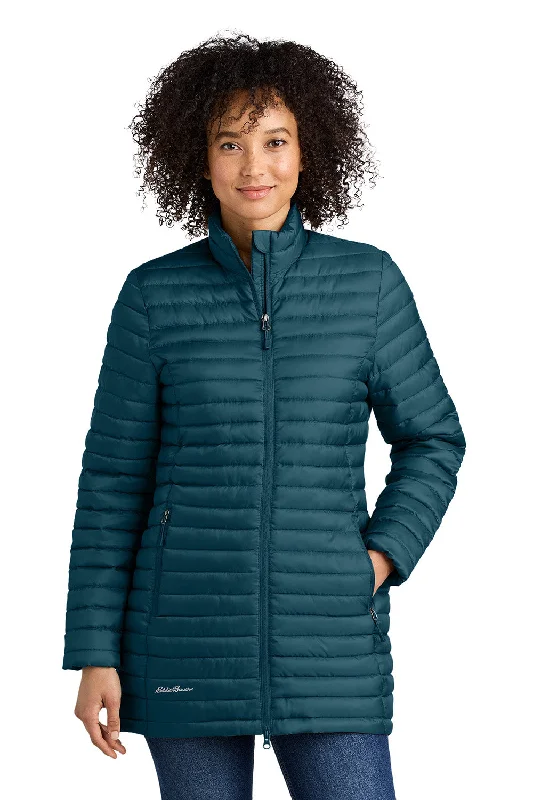 Street Fashion Style Eddie Bauer Womens Packable Quilted Water Resistant Full Zip Jacket - Adriatic Blue - New