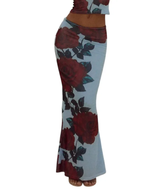 Printing decoration Zarela Maxi Skirt In Red Rose