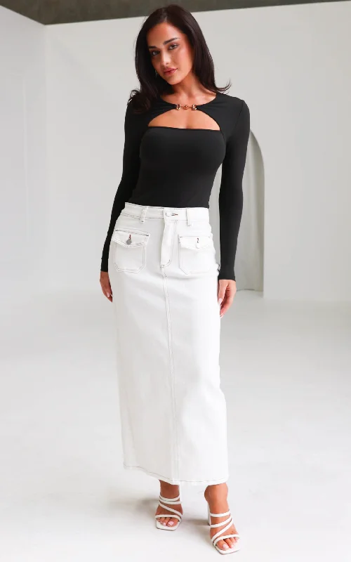 Retro Skirt Design Sarika Denim Maxi Skirt - White