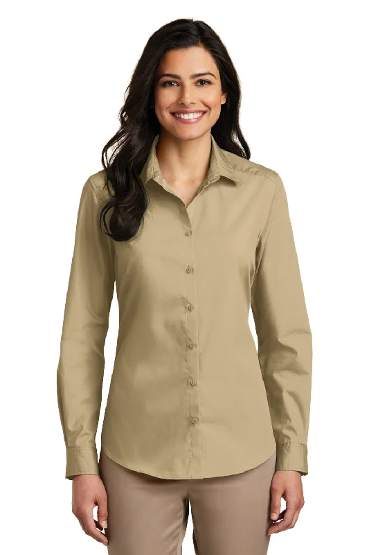 Fashion Style Port Authority Womens Carefree Stain Resistant Long Sleeve Button Down Shirt - Wheat - Closeout