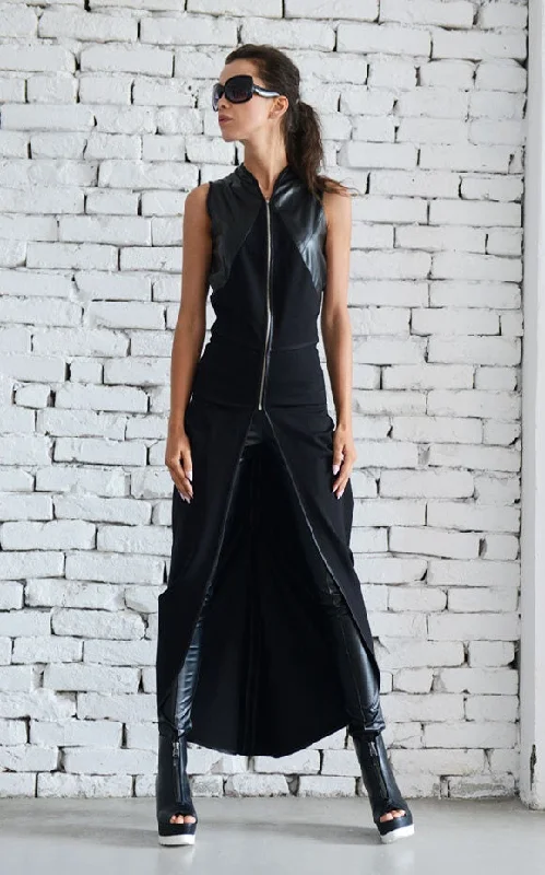 Sweet Modified Style Asymmetric Black Vest