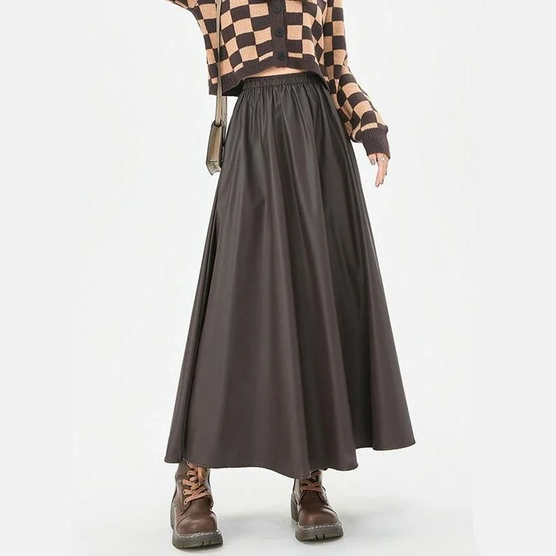 Renaissance Style Autumn Winter Elegant A-Line Faux Leather Maxi Skirt