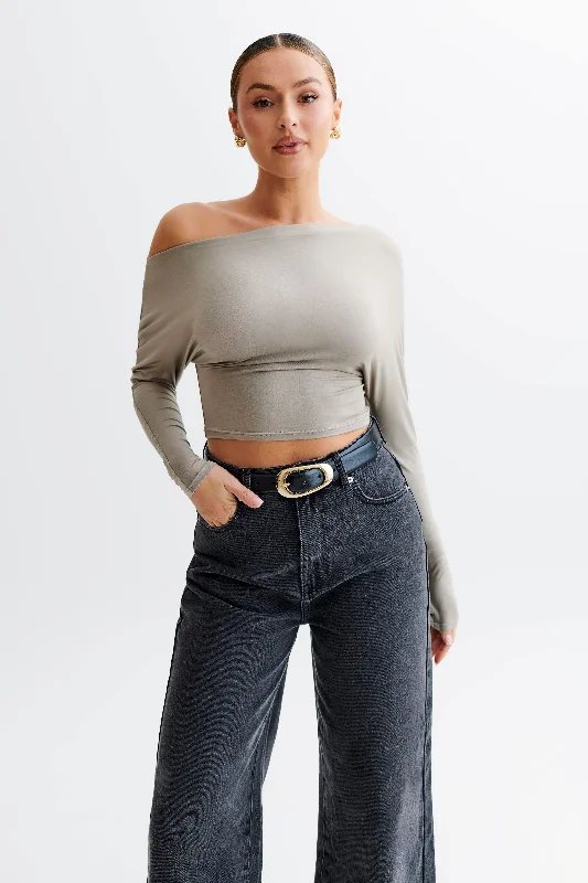 Comfortable And Simple Yasmin Asymmetrical Modal Long Sleeve Top - Tawny Grey