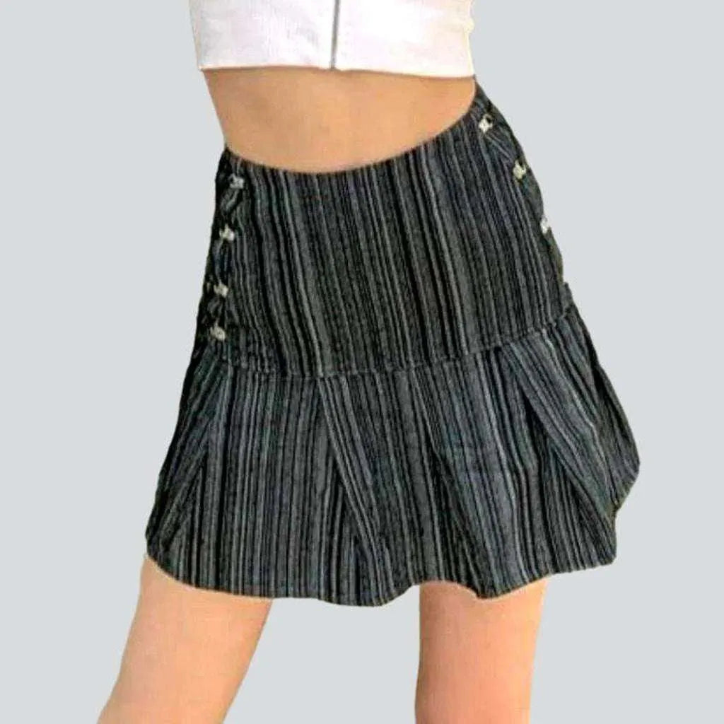 Retro Woolen Jacket Striped skater denim skirt