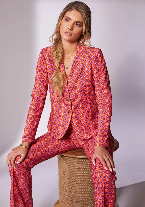 Customized Version Kate Cooper Lapel Collar Ogee Print Blazer Jacket, Chili