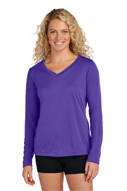 Retro Woolen Jacket Sport-Tek Womens Competitor Moisture Wicking Long Sleeve V-Neck T-Shirt - Purple