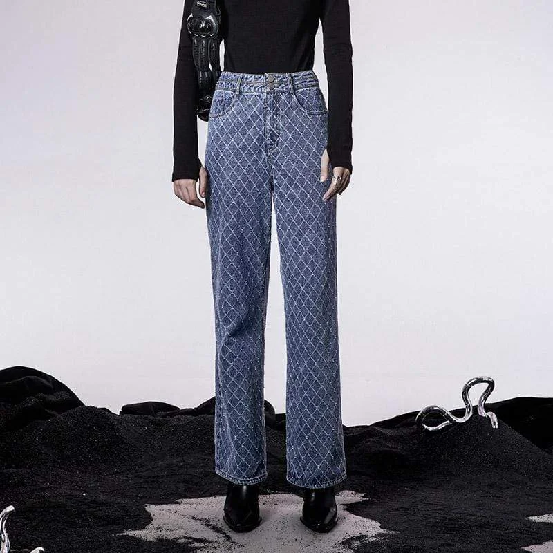 Comfortable And Simple Women's Grunge Diamond Denim Pants