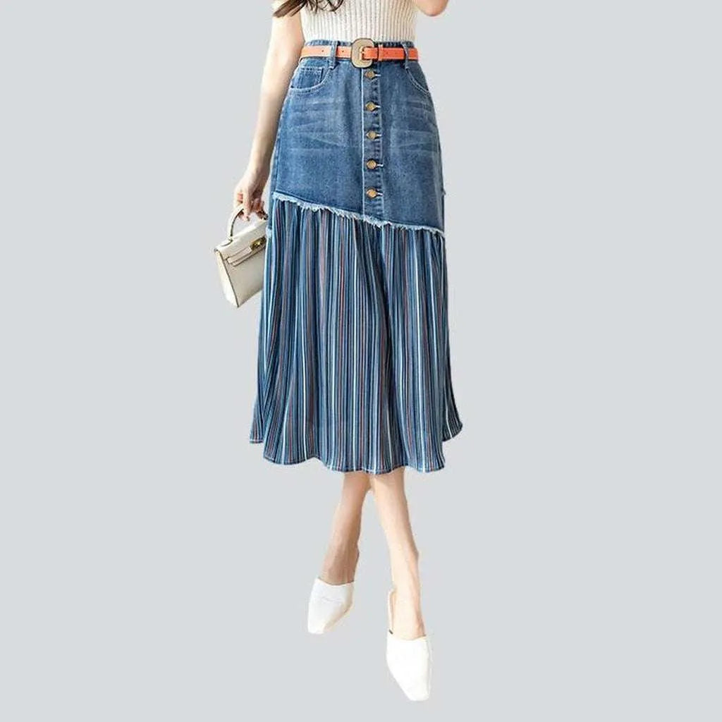 Retro Stripes Pleated women's denim skirt