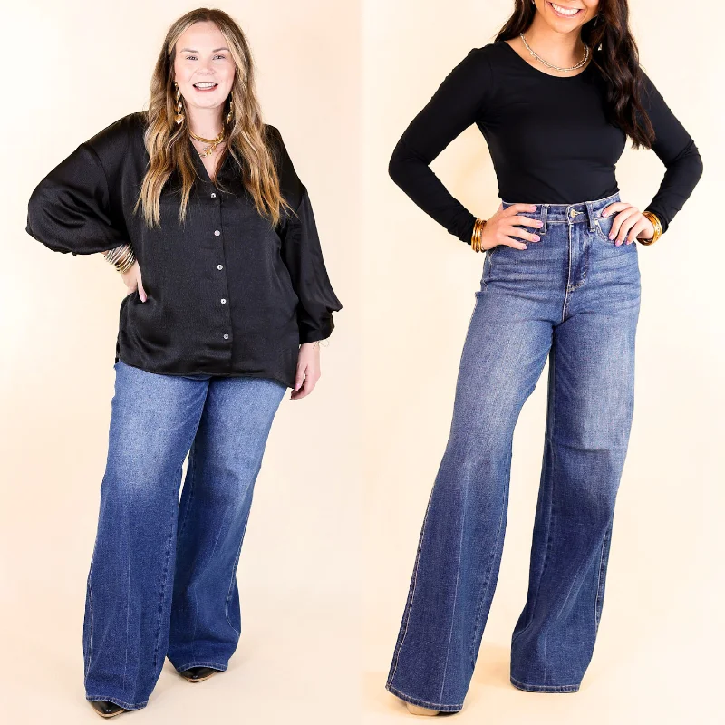 Sweet Lace Design Judy Blue | Back in Time High Waisted Tummy Control Retro Wide Leg Jean in Dark Wash